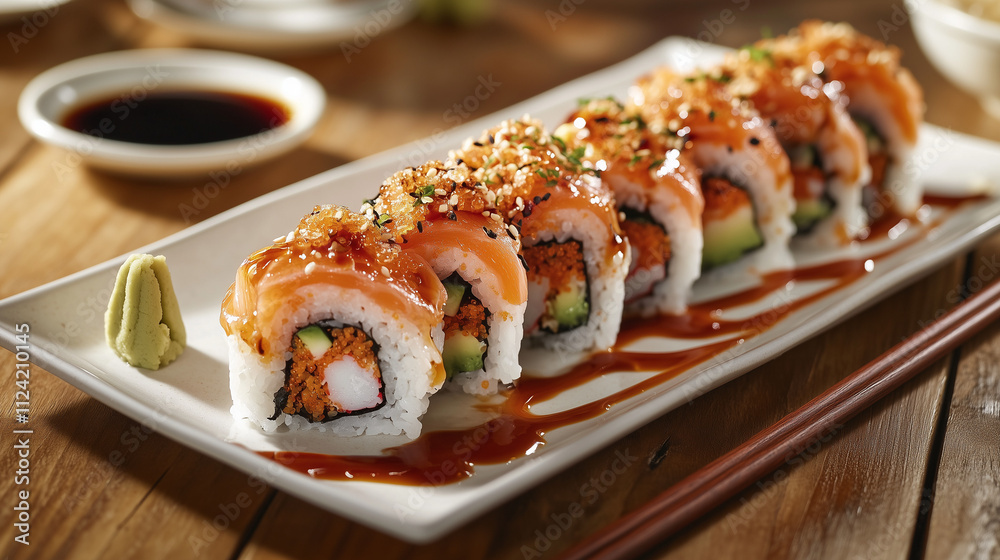 Delicious sushi platter with fresh ingredients and artistic presentation Delicious sushi platter with fresh ingredients and artistic presentation