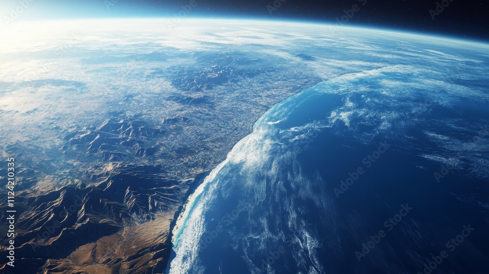 Fototapeta premium Ultra detailed, photorealistic image of Earth from space with a focus on the coastlines of Japan