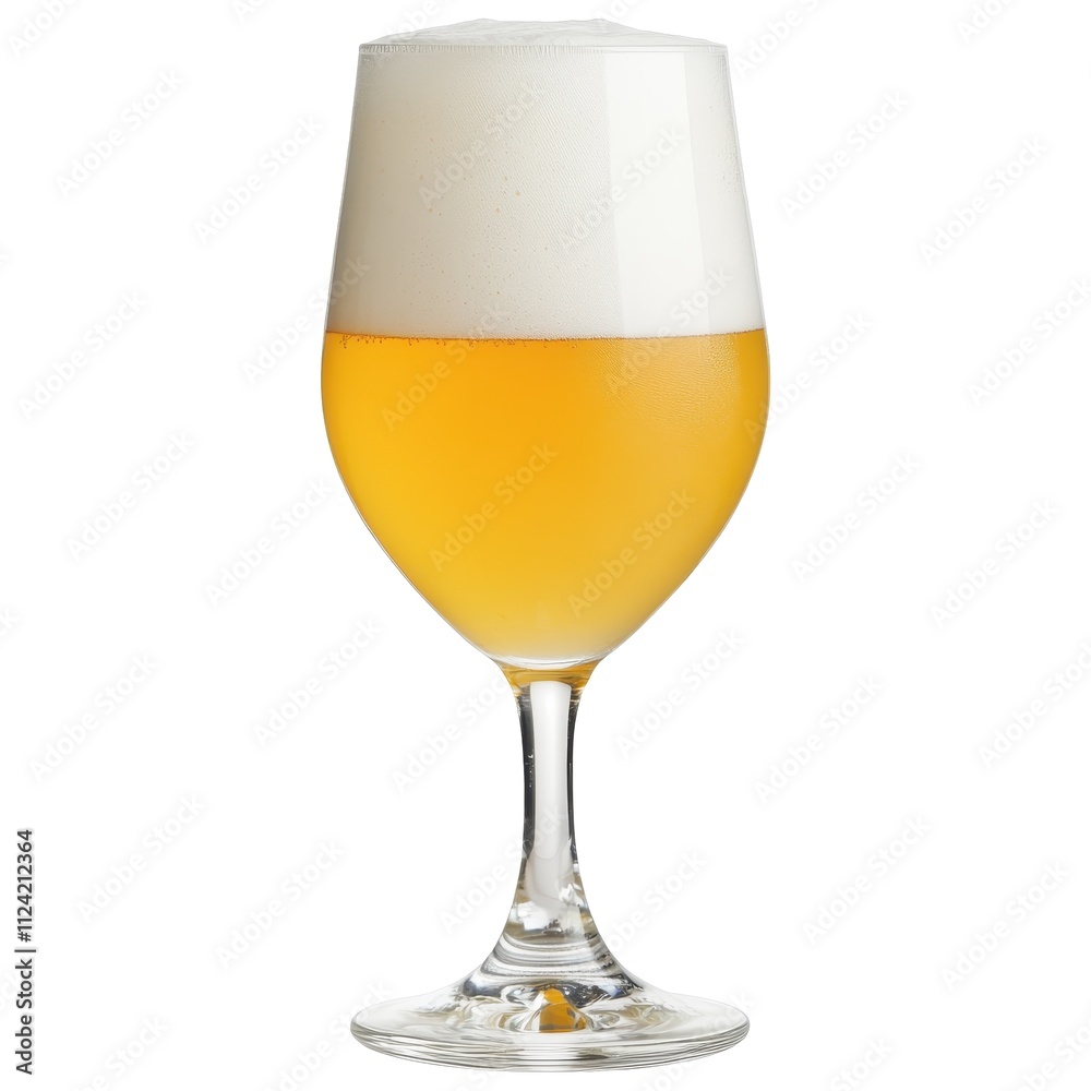 Glass of Light Beer with Thick Head, Isolated on White Background Cutout Glass of Light Beer with Thick Head, Isolated on White Background Cutout