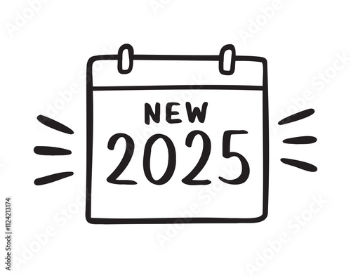 calendar 2025 sign doodle hand drawn icon. Outline drawing calendar 2025 line clipart symbol