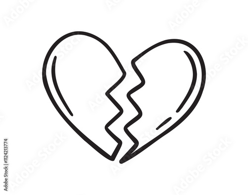 broken heart doodle hand drawn icon. Outline drawing broken heart line clipart symbol. The concept of separation