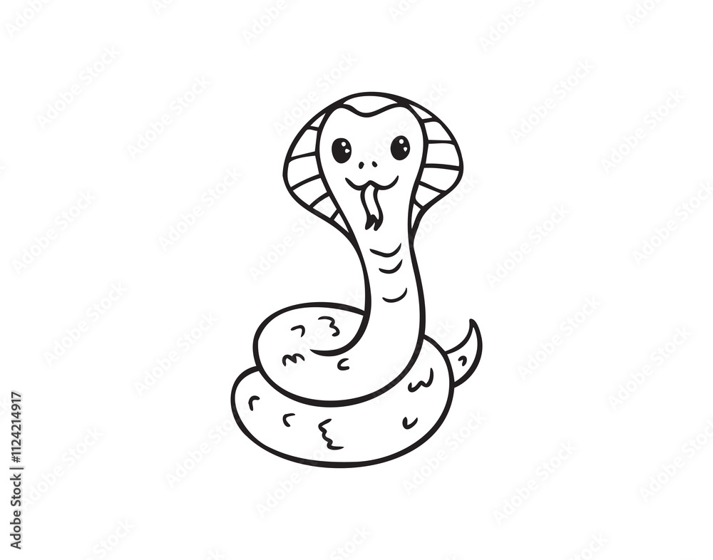 Hand drawn cute outline simple snake children coloring book. Kind doodle snake smile isolated on white background. Hand drawn cute outline simple snake children coloring book. Kind doodle snake smile isolated on white background.