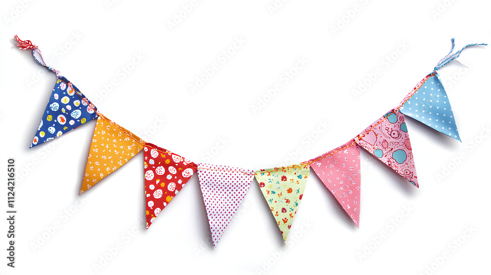 Obraz premium Bunting flags banner, birthday or party decoration, colorful garland isolated on white background