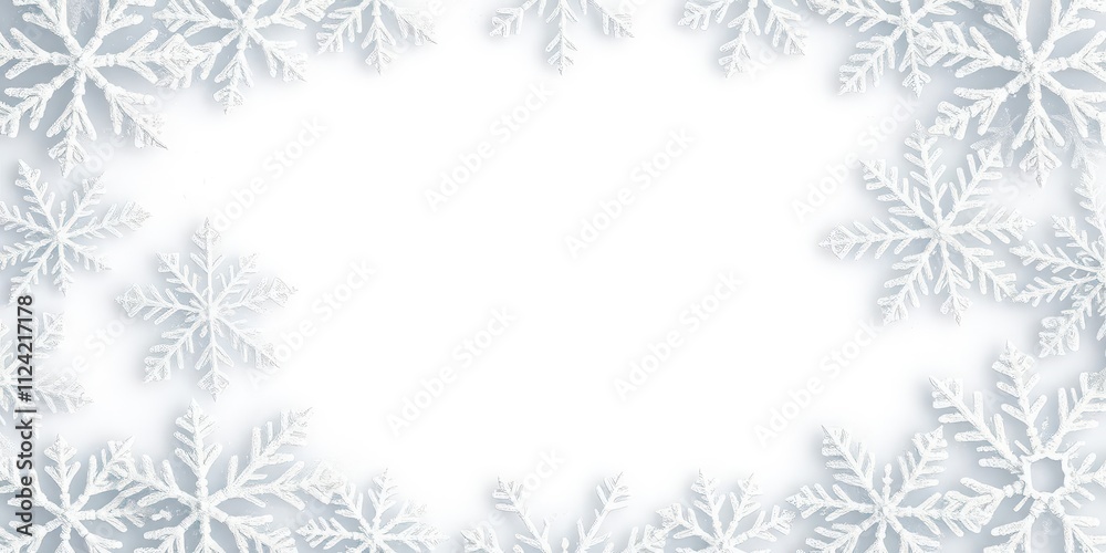 Snowflake border Christmas card design with intricate snowflakes, festive, illustration, winter Snowflake border Christmas card design with intricate snowflakes, festive, illustration, winter