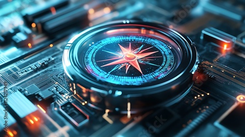 Wallpaper Mural Glowing Compass integrated on circuit board, symbolizing guidance and direction in advanced technology Torontodigital.ca