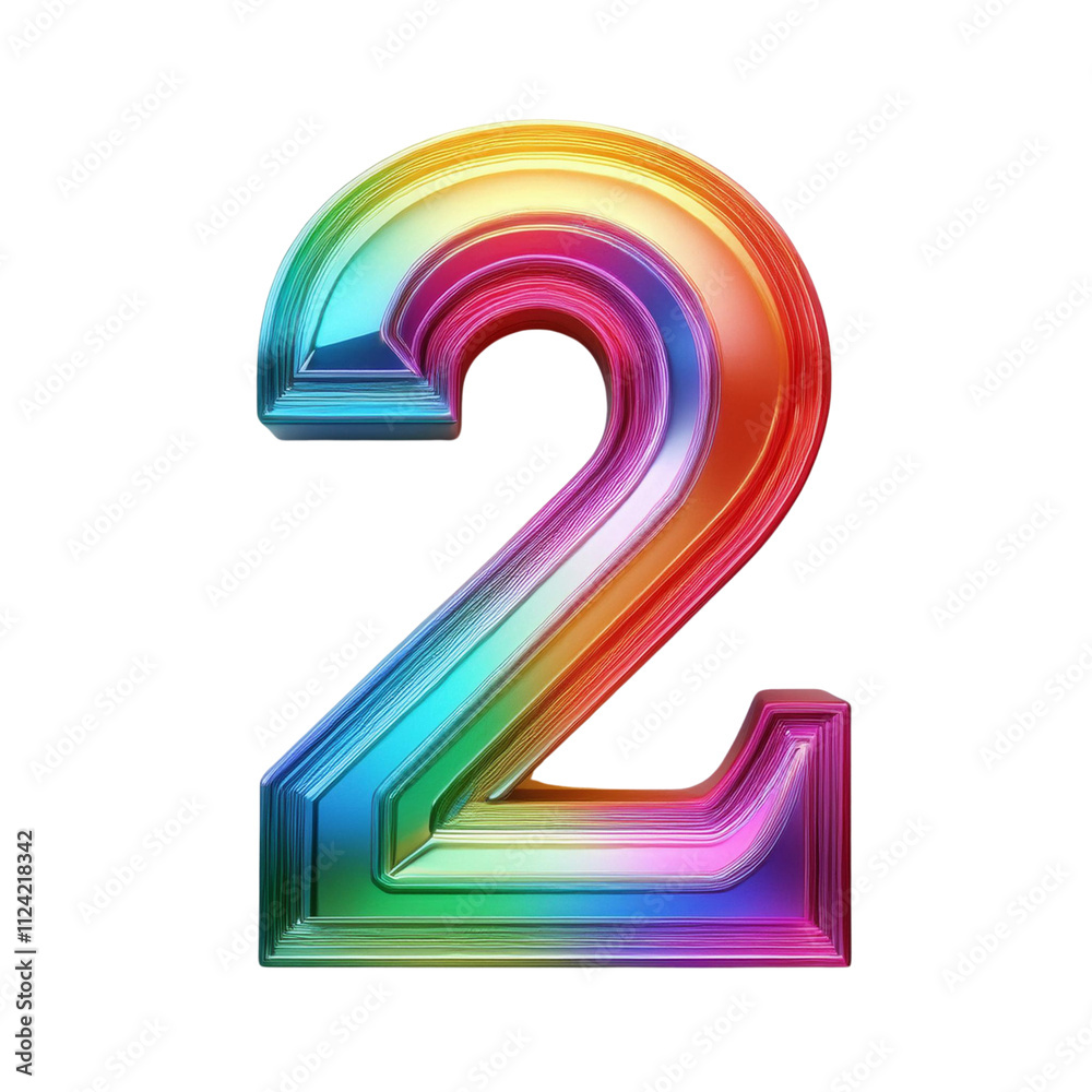 A vibrant and colorful number 2 with a glossy, metallic finish. Perfect for adding a modern and dynamic touch to your designs A vibrant and colorful number 2 with a glossy, metallic finish. Perfect for adding a modern and dynamic touch to your designs