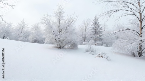 Winter wonderland with a blanket of fresh snow covering a peaceful, serene landscape, season, snowdrifts, scenic