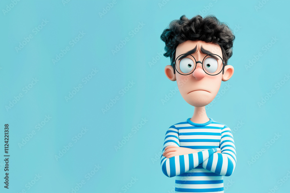 cartoon character of a sad, stressed, themes of mental health, emotional struggles, or stress in content for awareness campaigns, health services, or digital projects related to emotional well-being. cartoon character of a sad, stressed, themes of mental health, emotional struggles, or stress in content for awareness campaigns, health services, or digital projects related to emotional well-being.