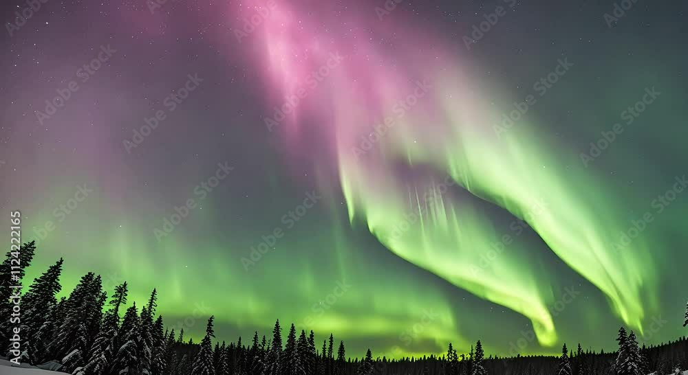 landscape with aurora and trees