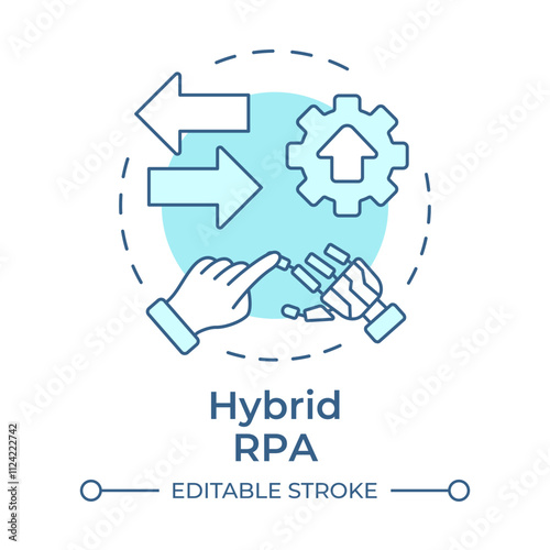Hybrid RPA soft blue concept icon. Attended and unattended bots implementation. Robotic process automation. Round shape line illustration. Abstract idea. Graphic design. Easy to use in presentation