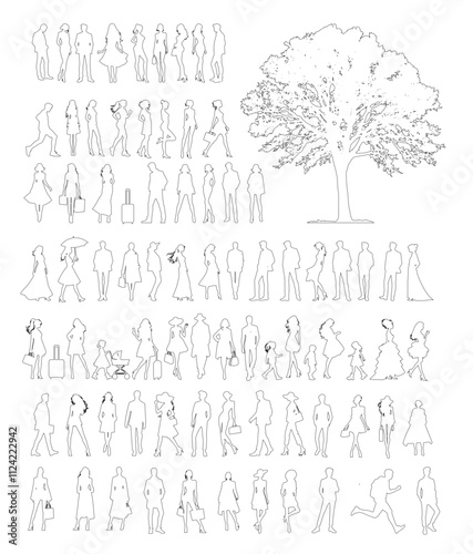Vector Silhouette People Outlines For Architects and Designers Tree Included