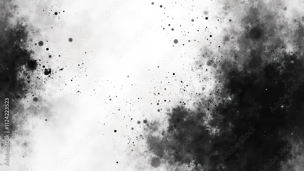 Pixelated noise overlays.Grunge halftone design with textured overlays in black and white, effectively balancing retro aesthetics with a modern twist.
