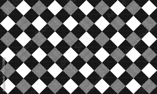 seamless geometric pattern with stripes, black gray and white diamond checkerboard repeat pattern, replete image, design for fabric printing