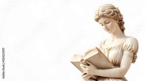 A statue of a woman reading a book, isolated on white background. Renaissance. Illustration photo