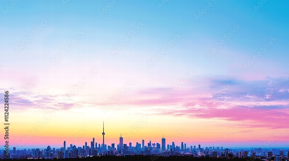 A chic urban skyline during twilight, where the silhouettes of buildings are beautifully contrasted against a colorful horizon. The composition highlights the interplay of light and shadow, making it A chic urban skyline during twilight, where the silhouettes of buildings are beautifully contrasted against a colorful horizon. The composition highlights the interplay of light and shadow, making it
