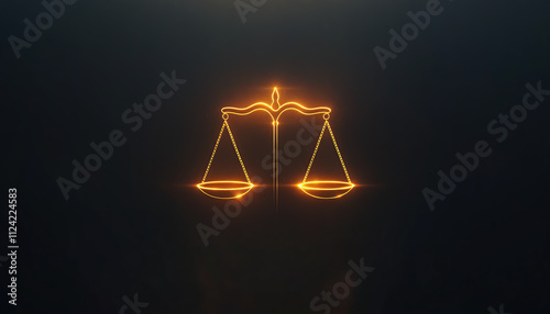 Minimalist golden scale of justice glowing against a dark background