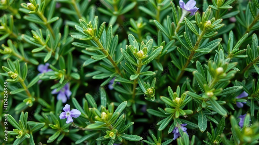 Fototapeta premium Rosemary in a pot, Rosemary leaves plants, medicine plants wallpaper, Detail of fresh rosemary herb. Rosemary herb garden. macro view 