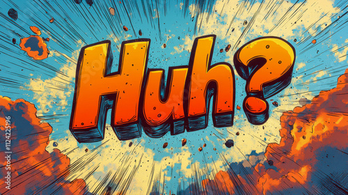 Colorful comic style exclamation with text huh and dynamic background