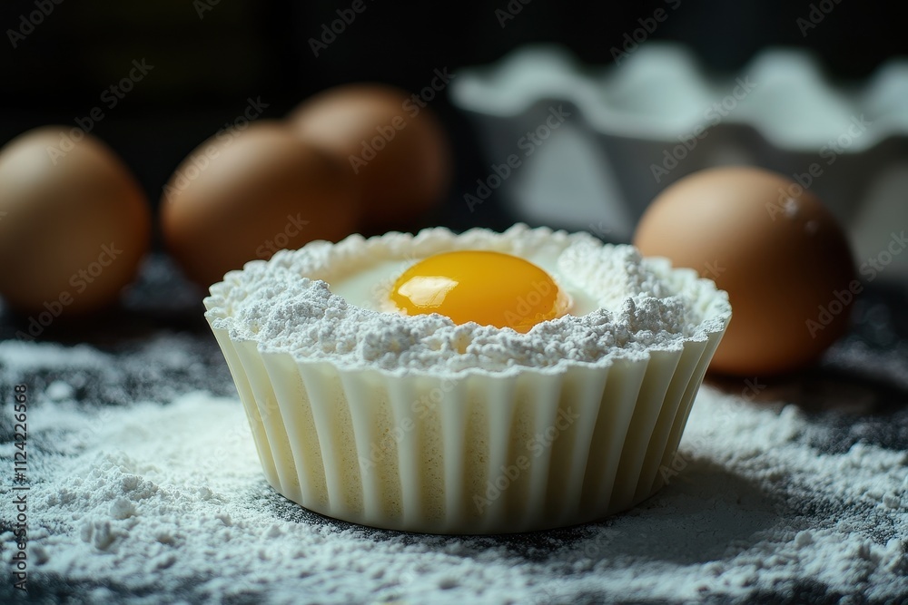 Bake cakes using eggs flour and baking powder in the kitchen with lovely molds Focused shot Dark backdrop Bake cakes using eggs flour and baking powder in the kitchen with lovely molds Focused shot Dark backdrop