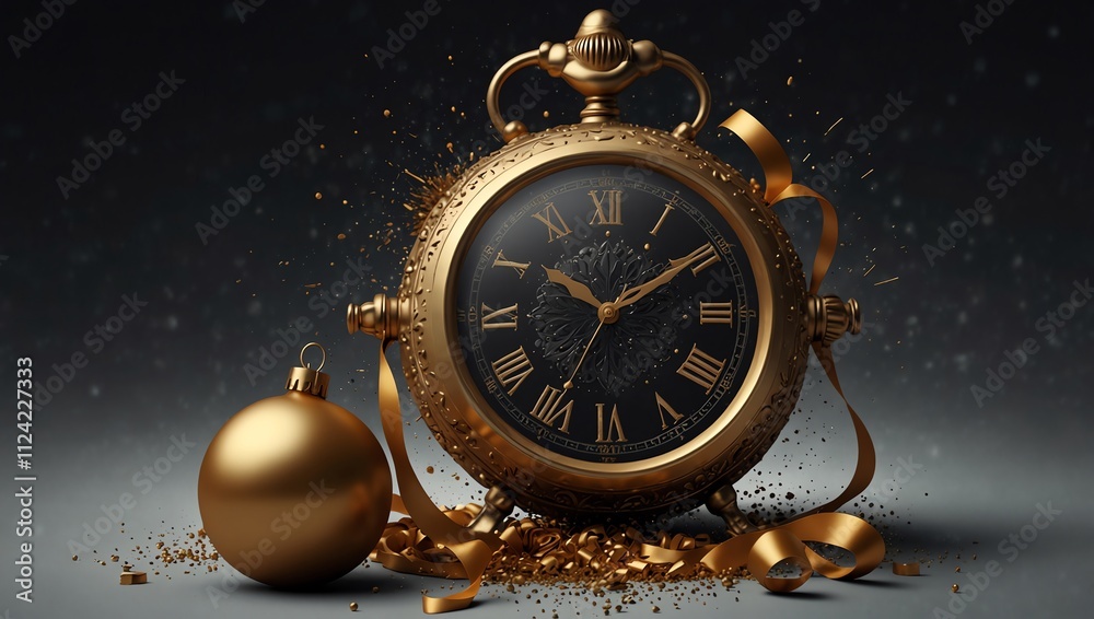 A gold pocket watch, with a gold ornament and ribbon, A gold pocket watch, with a gold ornament and ribbon,