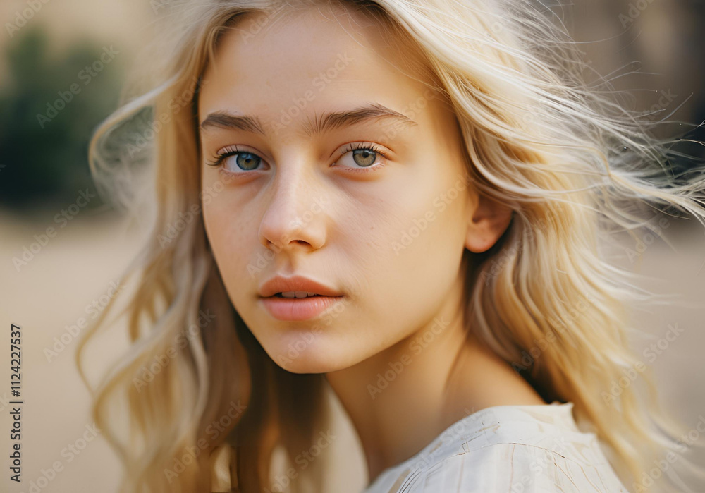 portrait of a woman with blond long hair portrait of a woman with blond long hair