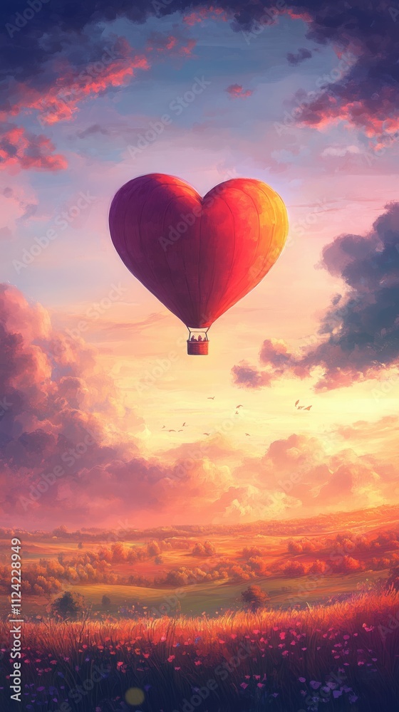 Fototapeta premium Illustration of heart shaped hot air balloon