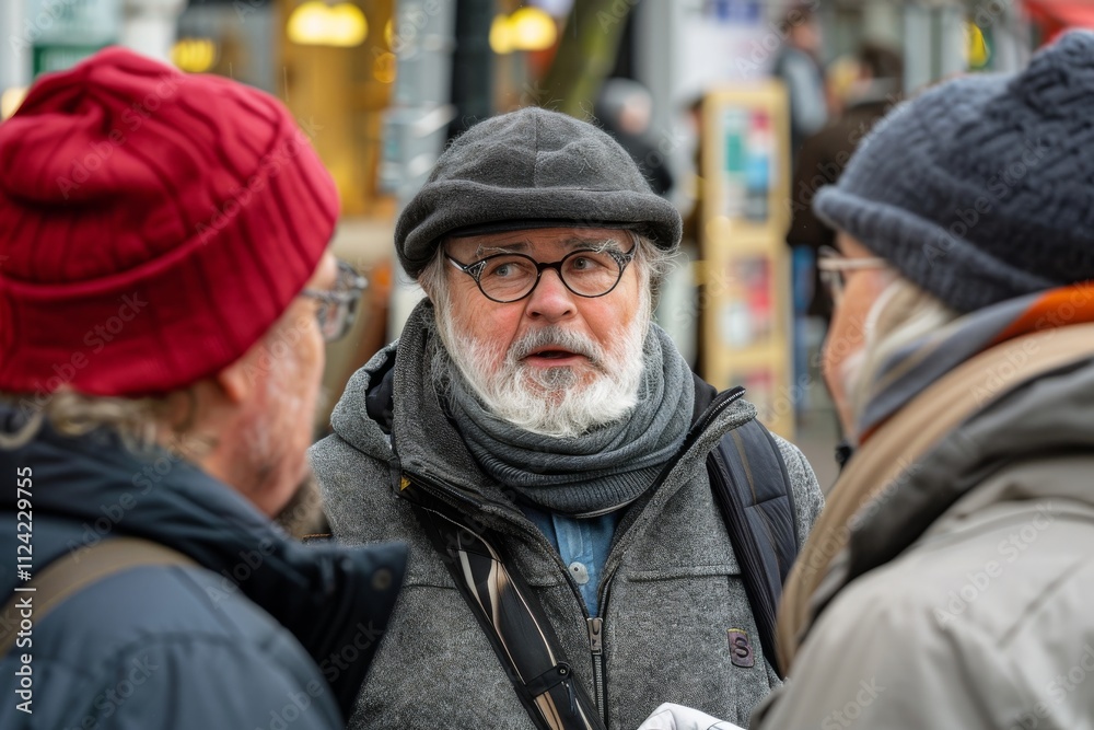 Unidentified old man with gray beard and glasses on the street. Unidentified old man with gray beard and glasses on the street.