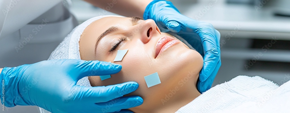 Naklejka premium Facial treatment procedure spa center beauty care relaxing environment close-up view skincare concept for wellness impact