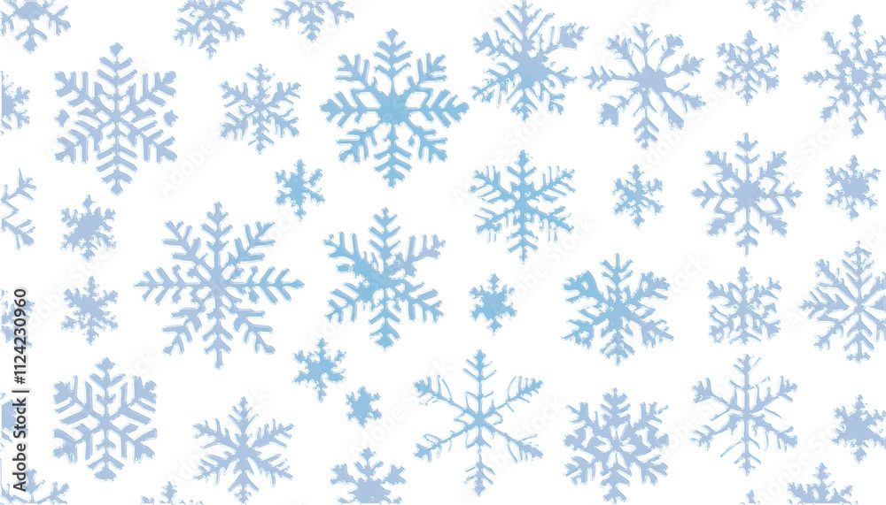 Simple pattern of snowflakes. Set of Ice blue snowflake on transparent or white backdrop. Panoramic winter snow crystal Christmas banner or wallpaper. Simple pattern of snowflakes. Set of Ice blue snowflake on transparent or white backdrop. Panoramic winter snow crystal Christmas banner or wallpaper.