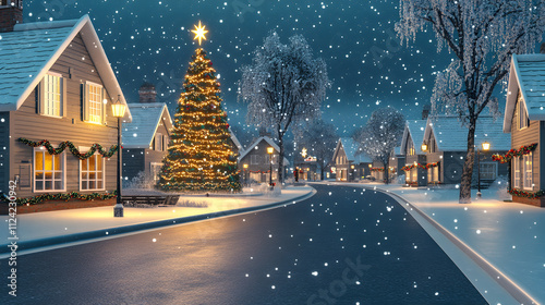 Christmas night city. Snowy Village. Illustration photo