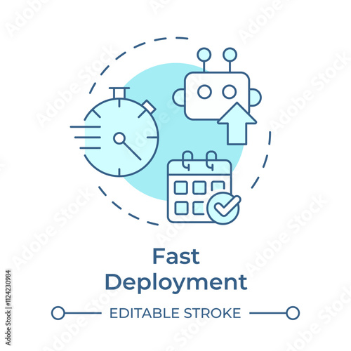 Fast deployment soft blue concept icon. RPA configured to meet business needs. Easy integration technology. Round shape line illustration. Abstract idea. Graphic design. Easy to use in presentation
