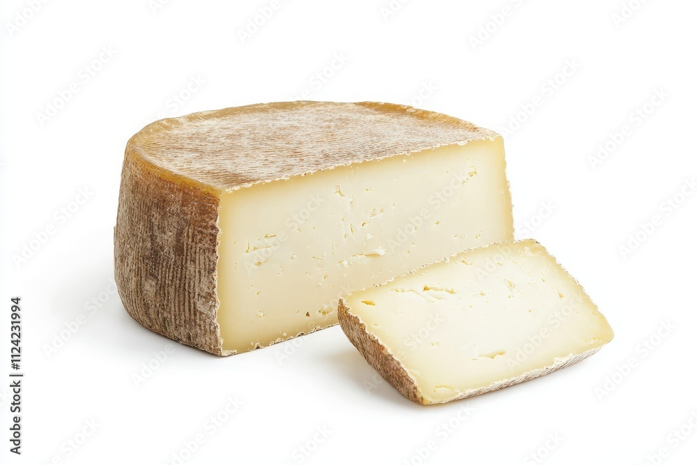 Cheese slice on a white surface overhead view with space for text Cheese slice on a white surface overhead view with space for text