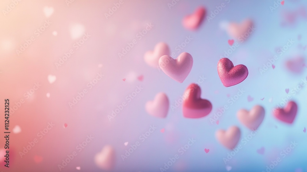 Light and airy setting with floating hearts and a soft gradient background, perfect for a dreamy romantic theme Light and airy setting with floating hearts and a soft gradient background, perfect for a dreamy romantic theme