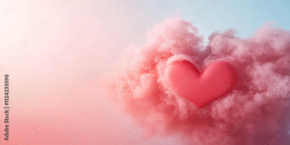 Pink Heart Shaped Balloon Surrounded by Soft Pink Clouds Pink Heart Shaped Balloon Surrounded by Soft Pink Clouds