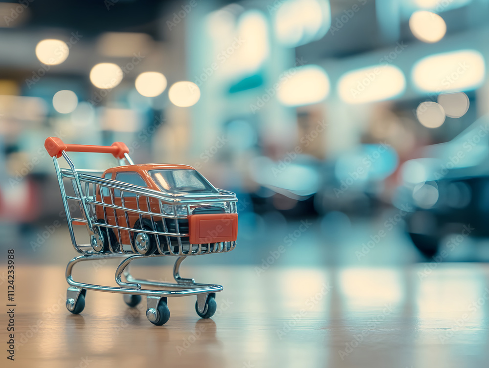 A toy car in a shopping cart, symbolizing consumerism and playfulness. A toy car in a shopping cart, symbolizing consumerism and playfulness.