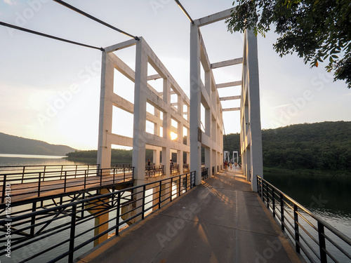 Suspension bridge at Mae Kuang Udom Thara dam, Thailand. photo