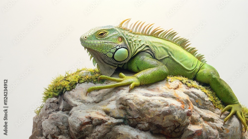 Obraz premium A bright green iguana basking
