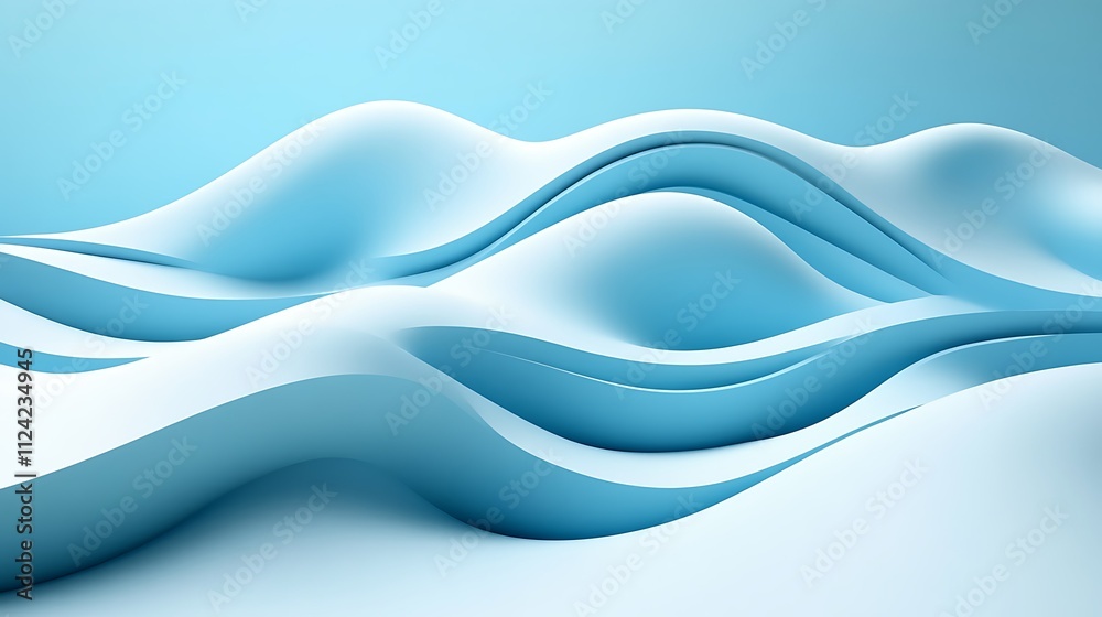 Fototapeta premium Abstract light blue 3D wavy landscape.