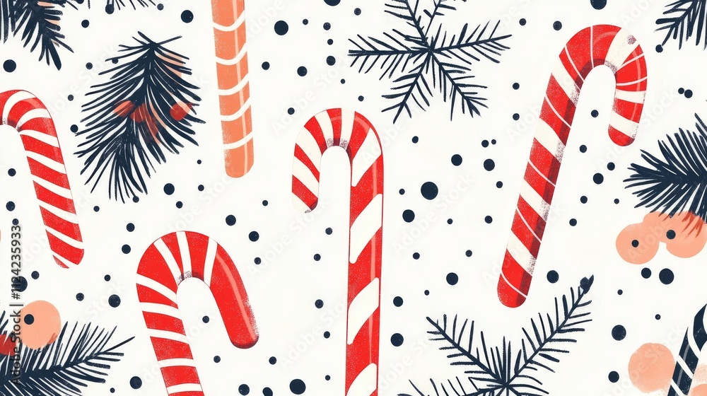 Obraz premium Candy canes scattered winter background illustration seamless pattern.
