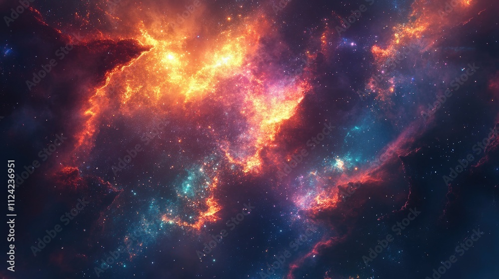 Obraz premium Pulsing beams of light and sparkles in radiant colors radiating vibrantly in a dim, atmospheric space