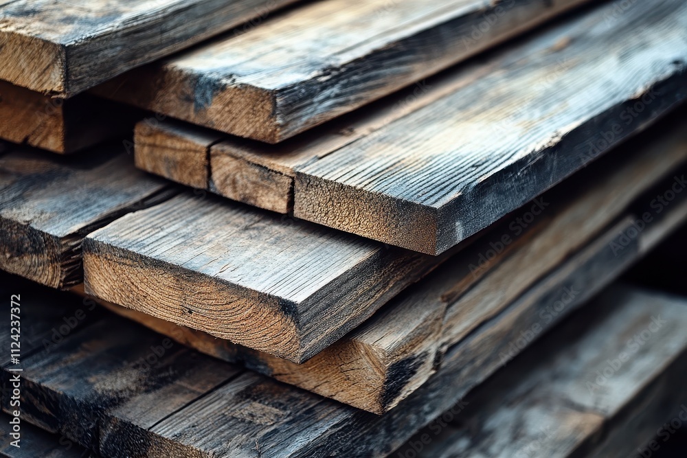 Close up view of wooden planks and boards in the woodworking sector Close up view of wooden planks and boards in the woodworking sector