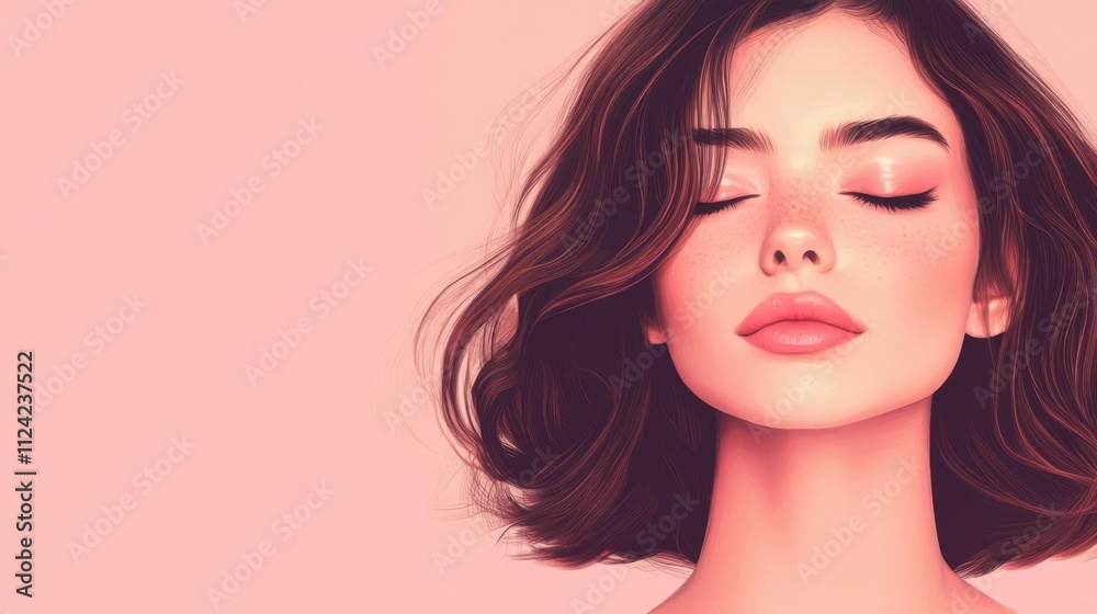 Radiant young woman with closed eyes on a soft pink background, symbolizing calmness and effective skincare solutions Radiant young woman with closed eyes on a soft pink background, symbolizing calmness and effective skincare solutions