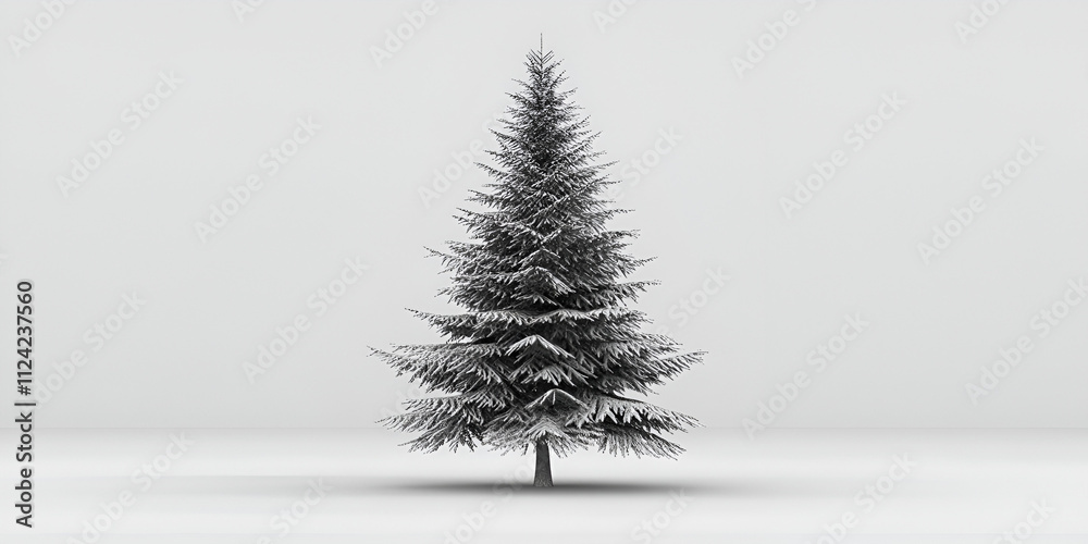 Obraz premium Snow-Covered Evergreen Tree Against Light-Colored Background with Shadow