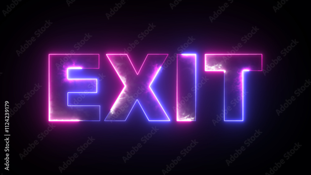 Glowing neon exit text. Glowing two tone neon illuminated text 