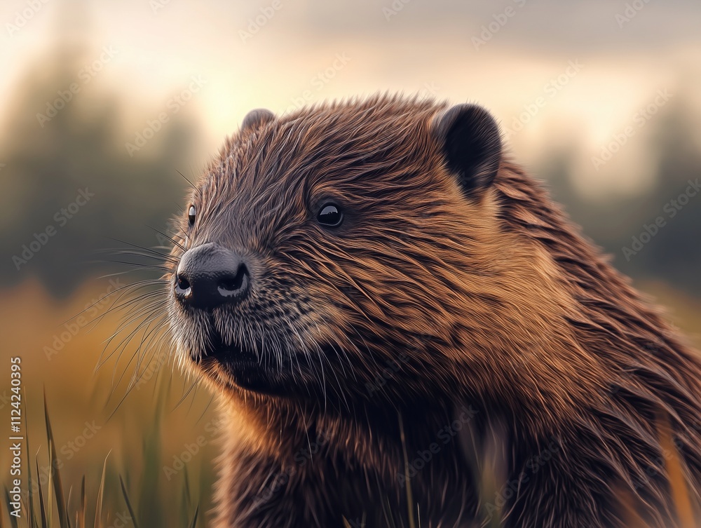 Beaver, Castor Canadensis, Rodent in Wetland Environment Beaver, Castor Canadensis, Rodent in Wetland Environment