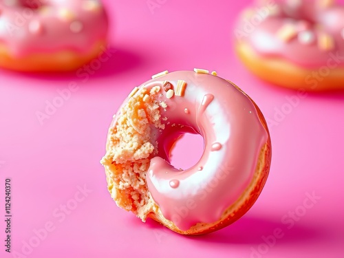 Delicious Donut Bite - Pink Background Diet Concept photo