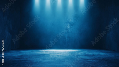 blue gradient background  studio room with light from the top  vector illustration  flat design  simple style  minimalism  high-resolution photography  blue light