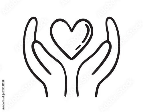 hand holding heart doodle hand drawn icon. Outline drawing love and care line clipart symbol