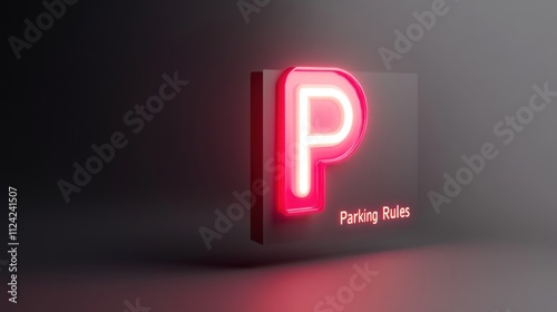 Glowing red 'P' sign on black background indicates parking rules