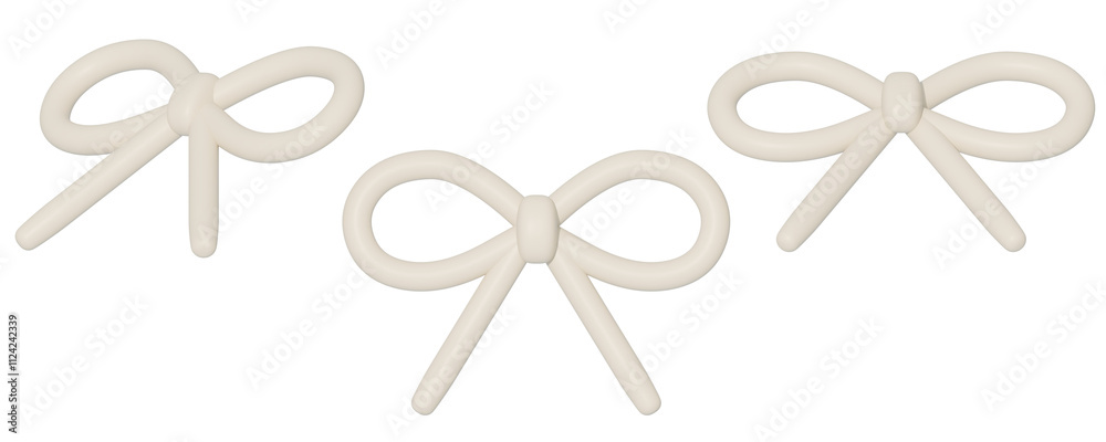 a collection of 3d cute ivory ribbons or bows on an isolated background, fun-loving bow design emlements a collection of 3d cute ivory ribbons or bows on an isolated background, fun-loving bow design emlements